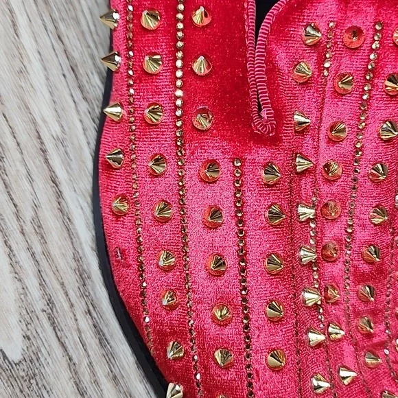 After Midnight Mens Harvie AM Exclusive Smoker Red Velvet Gold Spike Studs Shoes - Picture 10 of 11